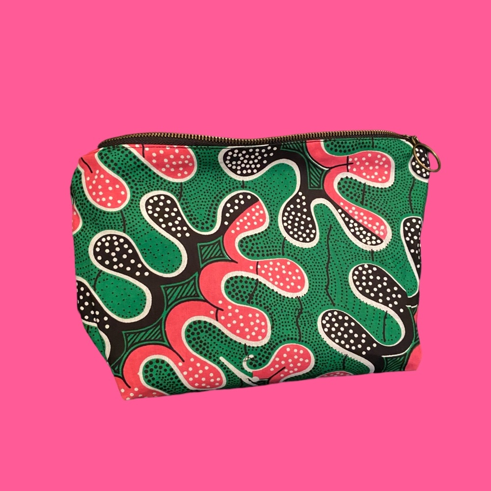 Hand Crafted Green and Pink Cosmetic Bag